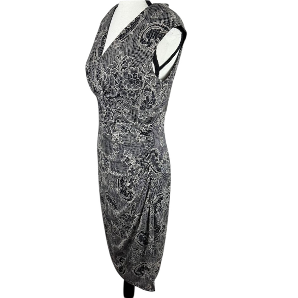 London Times Wrap Dress 6 Black Floral Formal Bodycon Evening Party Cocktail - Picture 3 of 12